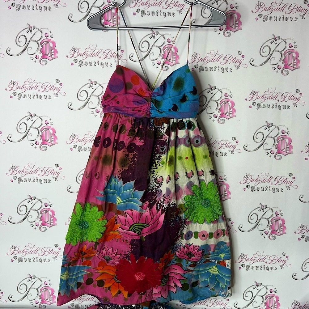 Desigual dress watercolor embroidery flowers tie dye Multicolor Floral Dress